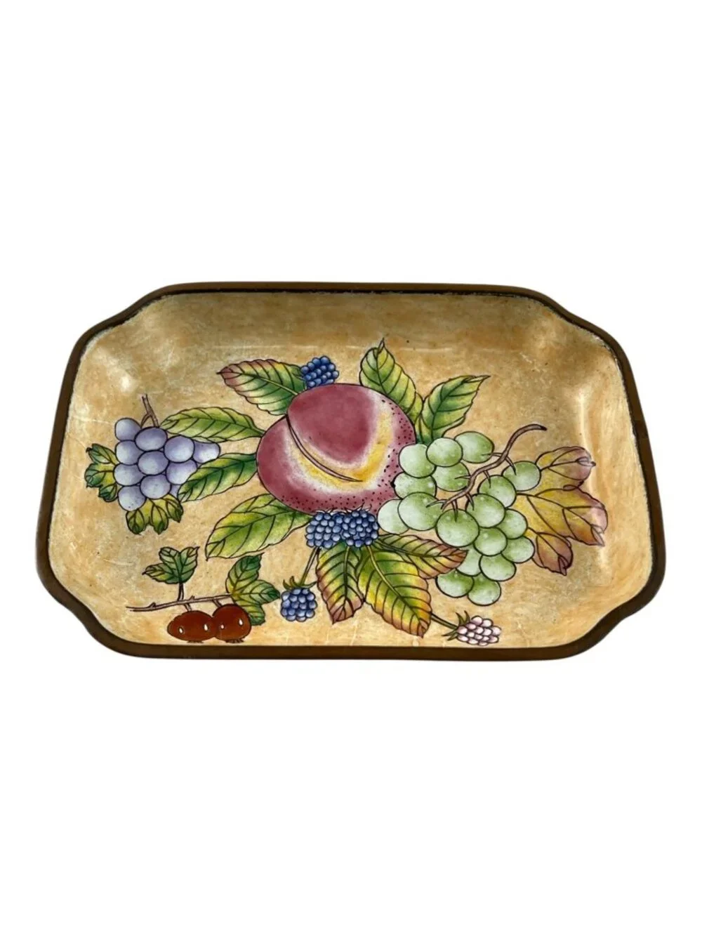 Vintage Chinemel B. Yee Enameled Tray Scalloped Fruit Design